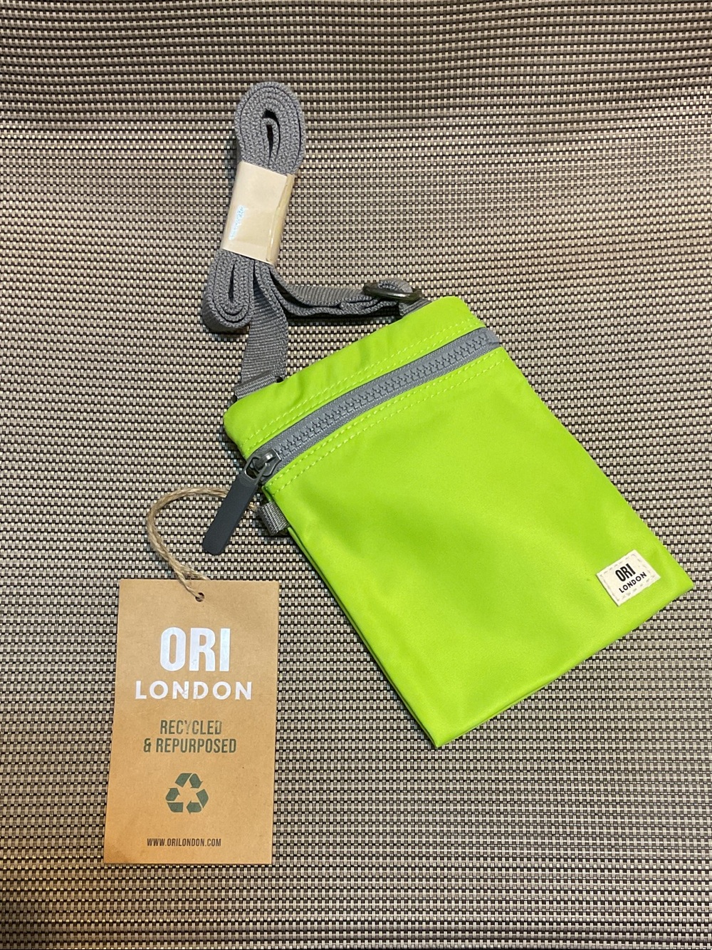 Orion London Neon Green Crossbody Pouch with Gray Strap